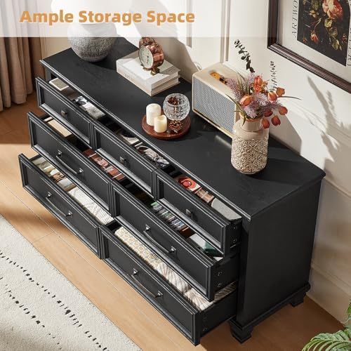 SAVOR LIFE Farmhouse 7 Drawer Dresser for Bedroom, Black