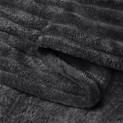 BEDELITE 3D Ribbed Jacquard Black King Size Blankets for Bed, 108x90 Inch
