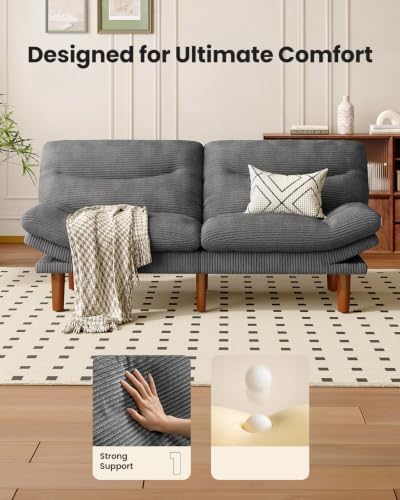 Amada Convertible Corduroy Futon Sofa Bed, 66 inch, Gray
