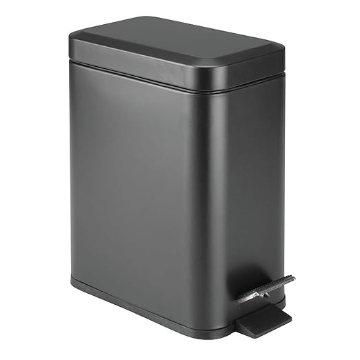 mDesign Small Modern 1.3 Gallon Rectangle Metal Lidded Step Trash Can, Compact by mDesign