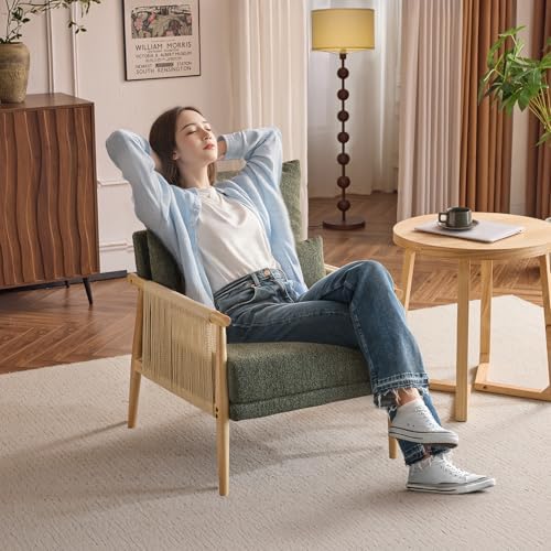 VINGLI Boho Braid Accent Armchair,Mid-Century Modern Chiar with Solid Wooden ...