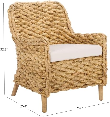 SAFAVIEH Purrl Hyacinth Wood Accent Chair, 25.59" White/Natural ACH6533A