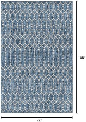 JONATHAN Y Moroccan Geometric Indoor Outdoor Area Rug 6X9 Navy/Light Gray, Ou...