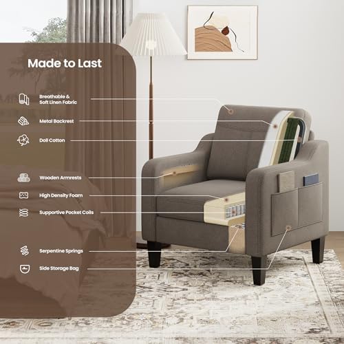 Upholstered Accent Chair with Foldable Side Table for Living Room
