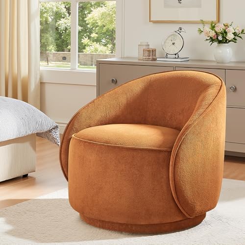 32" W Swivel Barrel Chair Set of 2, 360° Comfy Chenille Curry