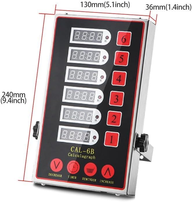 Commercial Kitchen Timer with 6 Channels, Professional LED Digital Timer