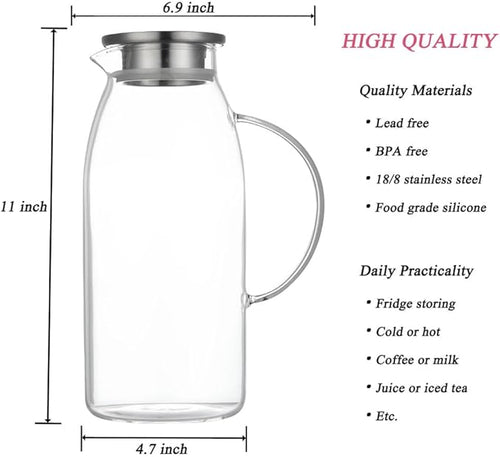 80 Ounces Glass Pitcher with Lid, Hot/Cold Water Jug, Juice and Iced Tea - Image 2