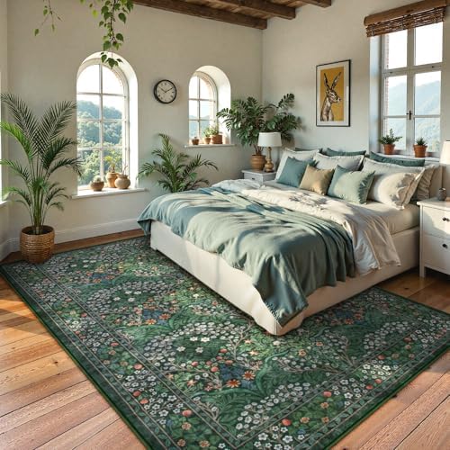 Lahome Dark Green Area Rugs 8x10, Soft 8x10 Washable Rugs for Living Room