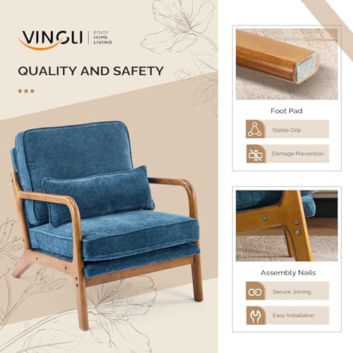 VINGLI Chenille Mid-Century Modern Accent Chair Set of 2, Cute Reading Arm Ch...