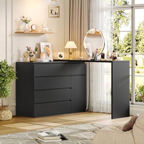 FOTOSOK Black Dresser, Dresser for Bedroom, Wide Chest of Drawers