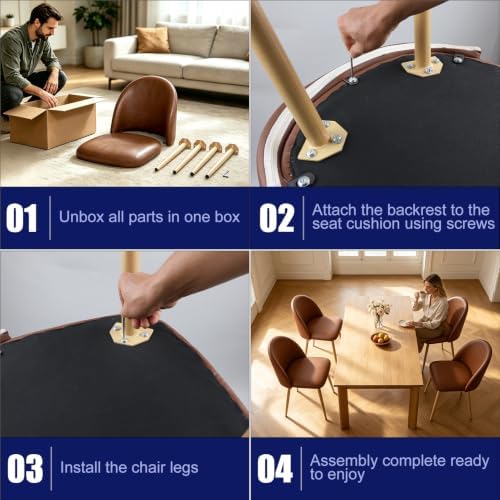 Lightdot Modern PU Leather Dining Chairs Set of 2 Brown Kitchen Side Chairs