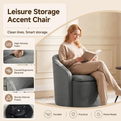 Swivel Accent Chair,Vanity Stool with Storage 360 ° Rotation Teddy Fleece Com...