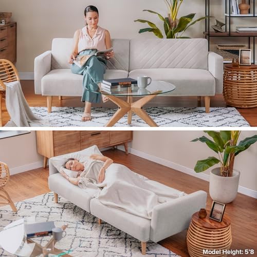 mopio 76.4" Futon (Apricot Velvet, Chevron Styled)