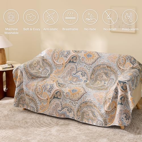 100% Cotton Boho Throw Blanket for Home Decor – Classic Farmhouse Quilt Beddi...