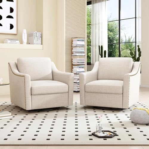 Swivel Accent Chair Set of 2，Armchair，Bronze Nail Decoration Comfy Living Roo...