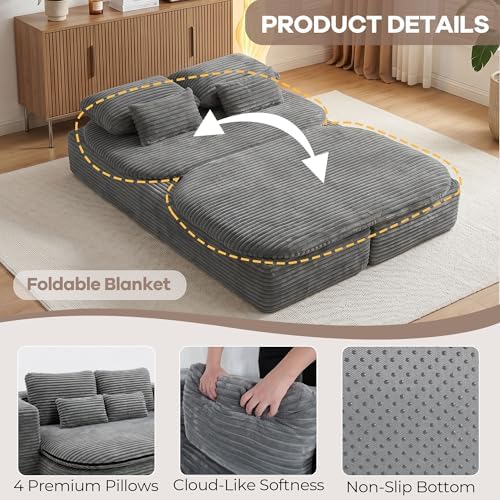 75'' Folding Sleeper Sofa Bed, Memory Foam Boneless Couch