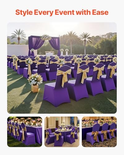 VEVOR Chair Covers, Polyester Spandex Chair Cover, Stretch Slipcovers for Wedding Party Dining Banquet Flat-Front Chair Covers (Purple-a, 50PCS)