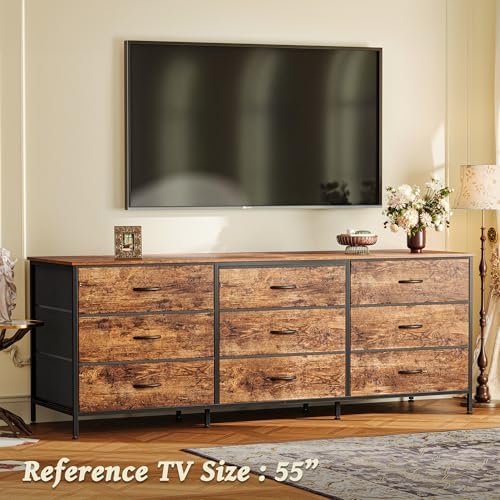 Huuger 63 Inch Dresser for Bedroom, Dresser for Closet with 9 Fabric Drawers,...