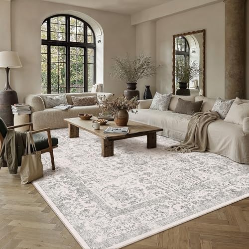 PureCozy Gray Area Rug 6x9 Vintage Floral