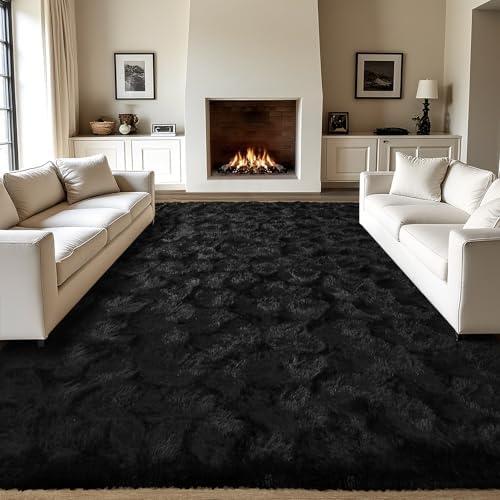 LOCHAS 8x10 Area Rugs Fluffy Living Room Carpets for Kids Bedroom, Black