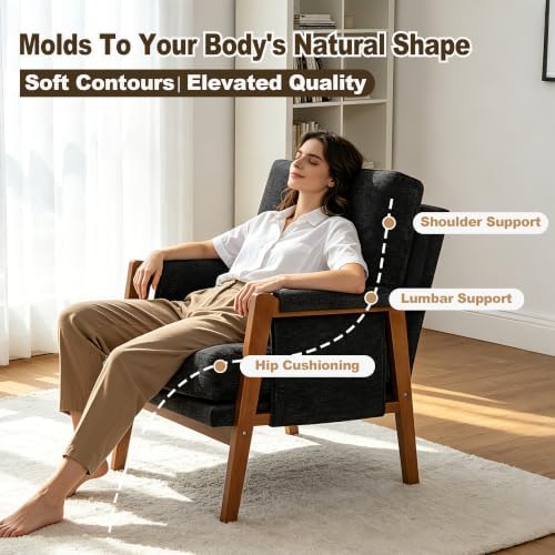 RNKSFX Black Accent Chair for Bedroom & Living Room, Mid Century Modern A...