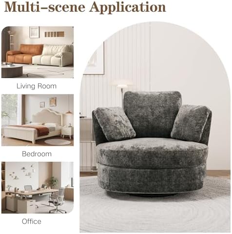 Chifee & Vingol 40.6" Oversized Swivel Accent Chair, Upholstered Rou...