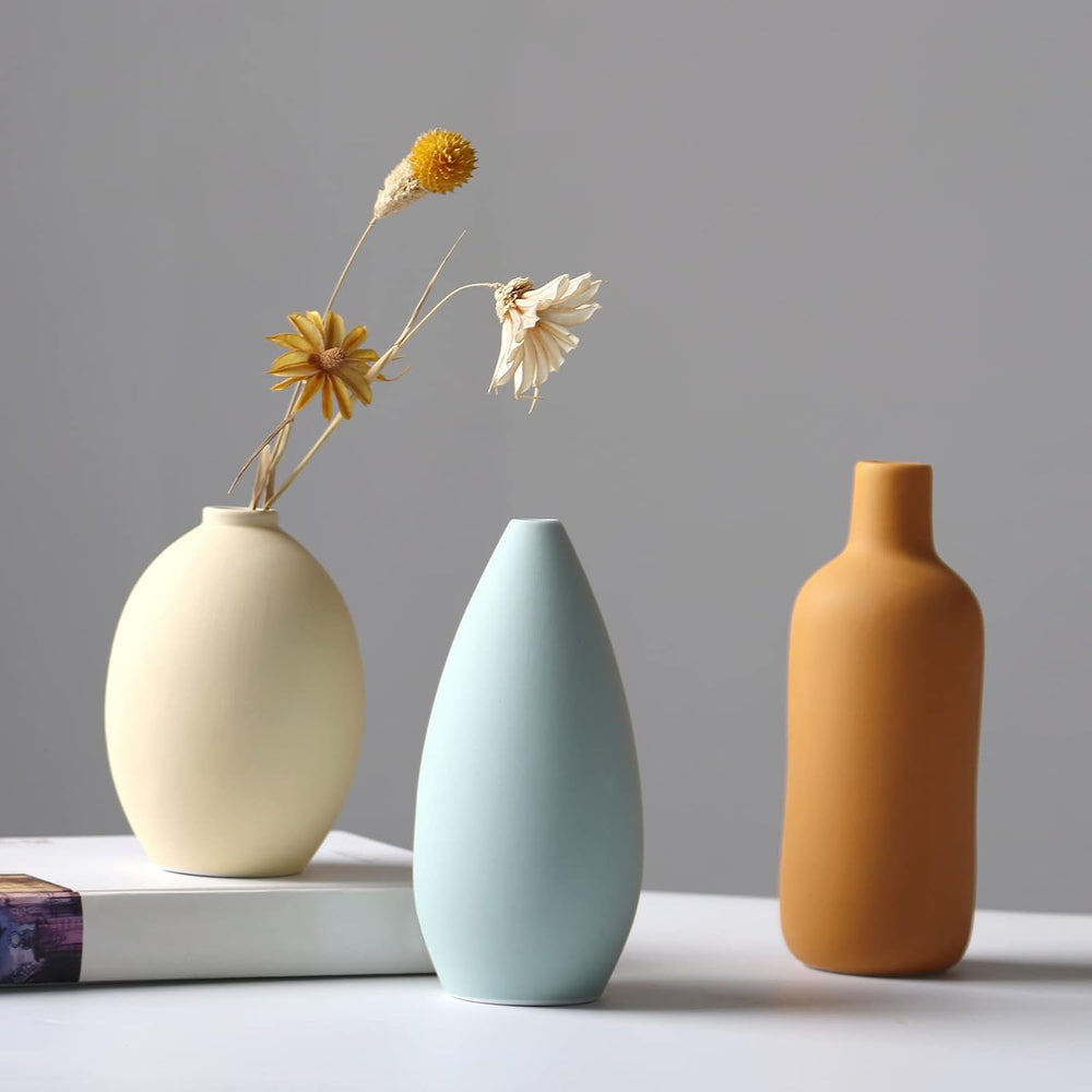 Ceramic Vase Set of 3, Minimalist Flower Vase for Rustic, Modern Farmhouse, L...