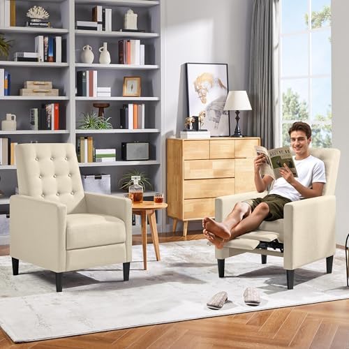 Yaheetech Fabric Recliner Chair Tufted Upholstered Single Sofa Beige