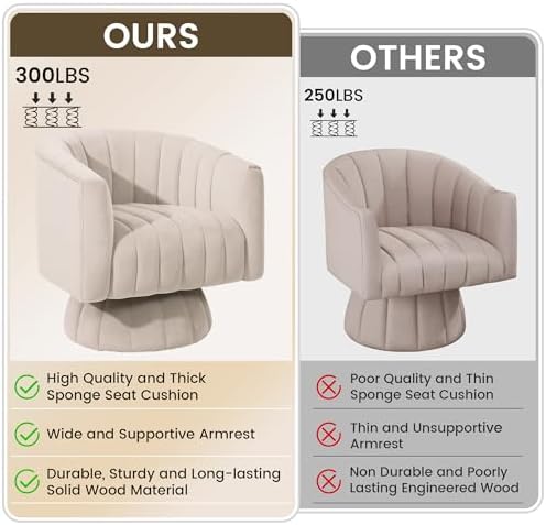 Kromax Swivel Accent Chair, Modern 360 Degree Swivel Barrel Chair, Beige