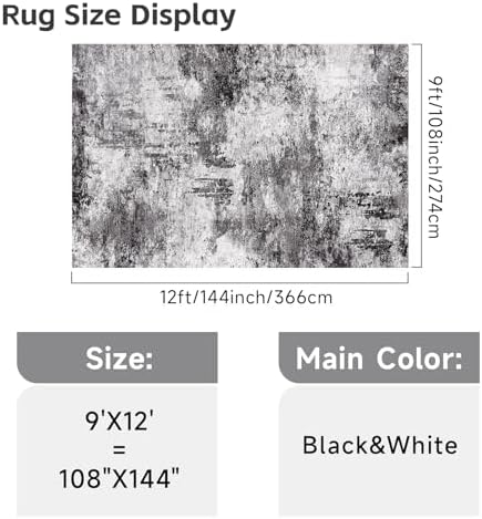 RUUGME 9x12 Abstract Area Rug: Large Non Slip Living Room Rugs Dark Grey