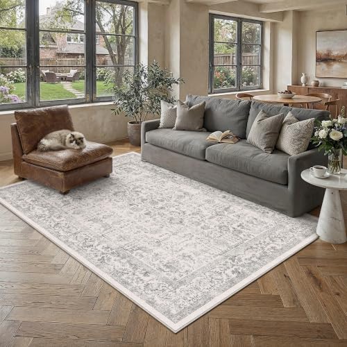 PureCozy Gray Area Rug 5x7 Vintage Floral