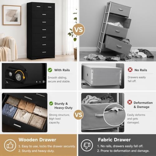 GEPELCN 55.2" Tall Dresser with Charging Station Wooden 8 Drawer Dresser...