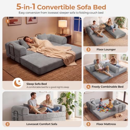 79" Convertible Futon Sofa Bed, Boneless Couch for Living Room