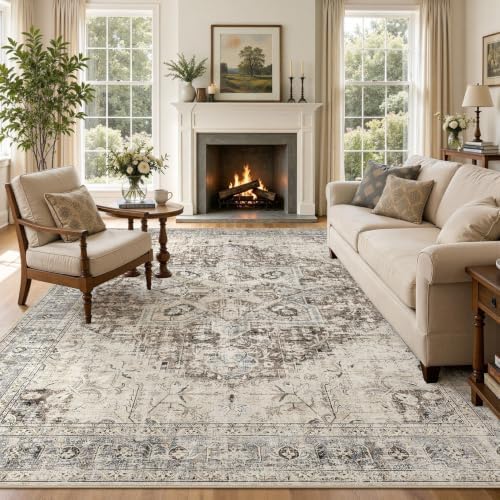 Tortania Area Rug 9x12 Living Room Rug Washable Soft Brown/Blue