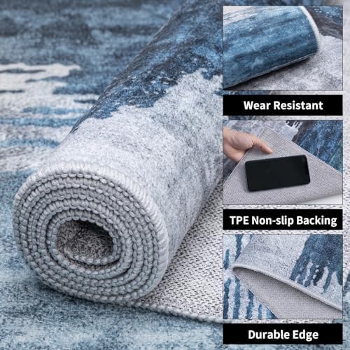 Ciicool 5x7 Area Rugs for Living Room, Modern Abstract Washable Carpet Navy