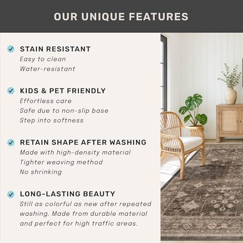 Washable 8x8 Square Rugs for Living Room - Vintage Large Carpet for Dining Ro...