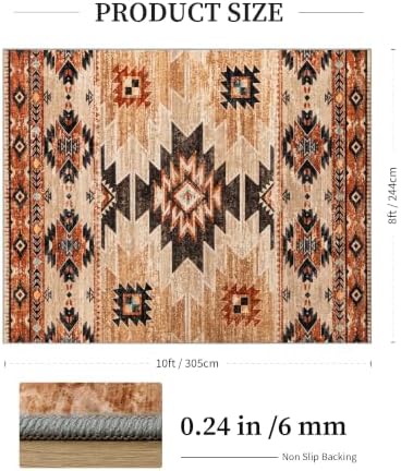 YIHOUSE 8’x10’ Washable Western Aztec Area Rug for Living Room, Terracotta