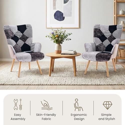 Joysoul Living Room Accent Chair Modern High Back Arm Chair, Houndstooth Patt...