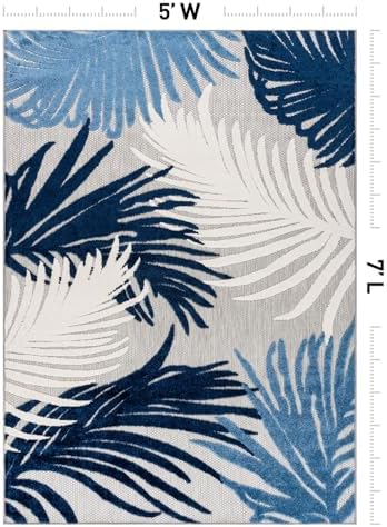 Rugshop Lucca Indoor/Outdoor Contemporary Floral Deck Area Rug Navy 5' x ...