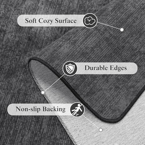 9x12 Washable Area Rug, Black Solid Area Rugs for Living Room & Bedroom