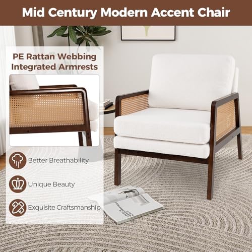 Giantex Mid Century Modern Accent Chair, Boho Boucle Living Room Arm Chair w/...