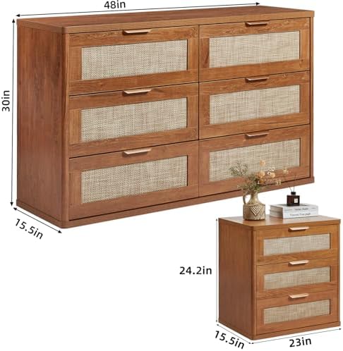 LEYAOYAO Rattan Dresser and Nightstand Sets 3 Piece, Teac Brown