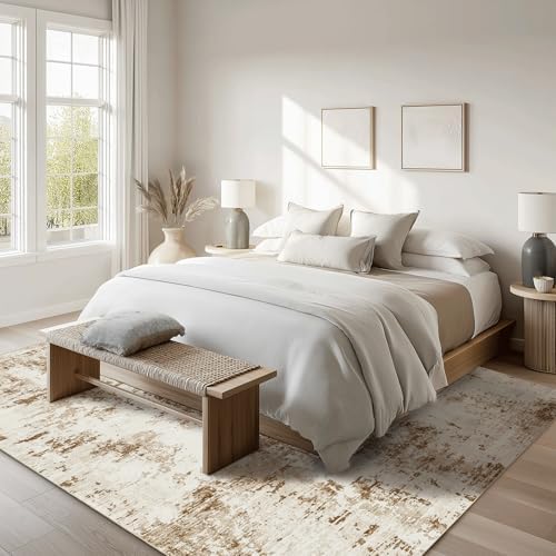 FMFUNCTEX 7x9 Washable Brown Beige Modern Abstract Living Room Area Rug