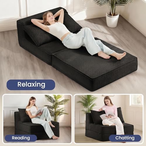 Folding Sofa Bed, Convertible Sleeper Chair with Pillow,Corduroy Comfy Floor ...