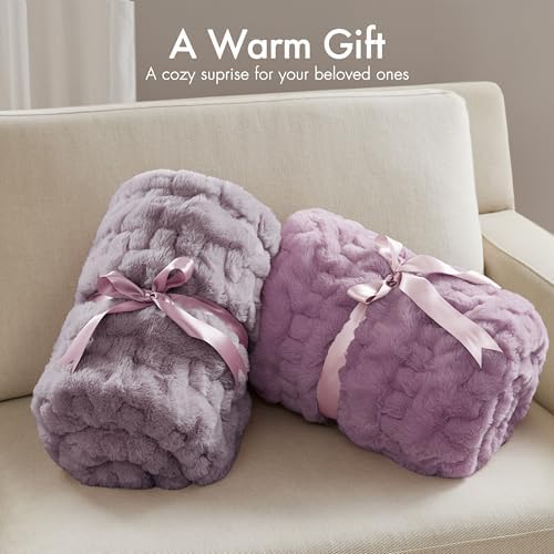 Madison Park Ruched Faux Fur Luxury Throw Lavender 50*60 Premium Soft Cozy Br...