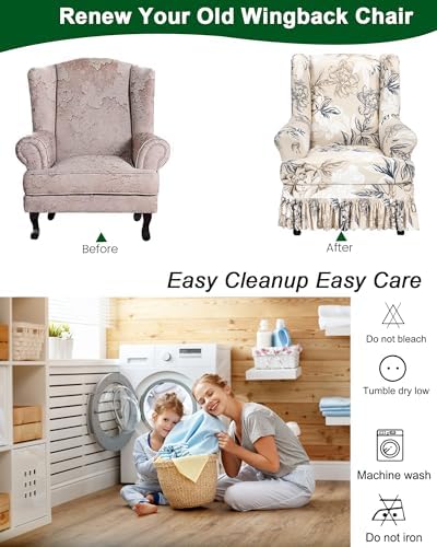 CRFATOP 2 Piece Stretch Wingback Chair Cover with Skirt for Living Room,02