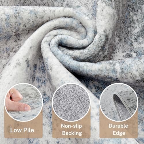 Area Rug Living Room-6X6 Abstract Washable Rug Grey Blue