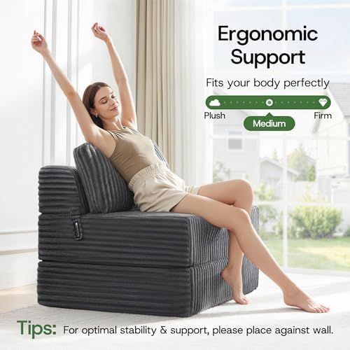 Folding Sofa Bed Convertible 4 in 1 Sleeper Chair Gray Twin