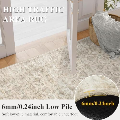 JOOJA 8x10 Beige Vintage Soft Low Pile Boho Neutral Washable Area Rug