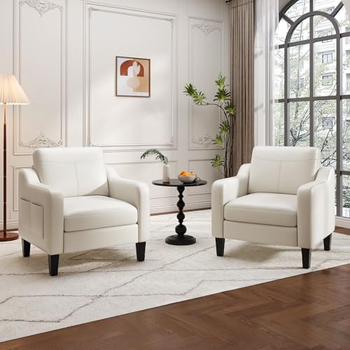 MALOL PU Leather Accent Chair Set of 2, Mid-Century Modern Living Room Armcha...